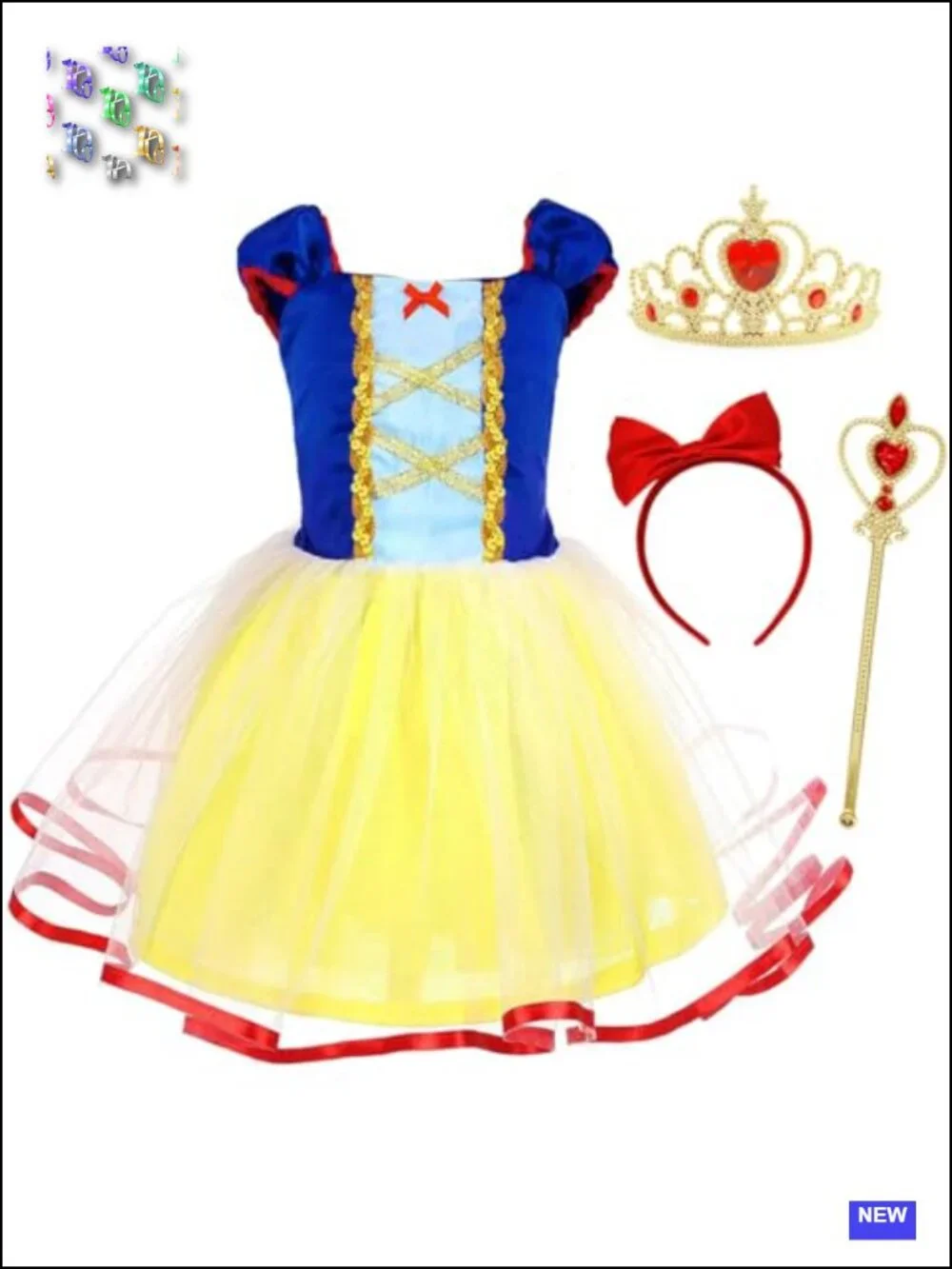 Toddler Princess Costume Dress with Tulle Skirt Puff Sleeves Halloween Party